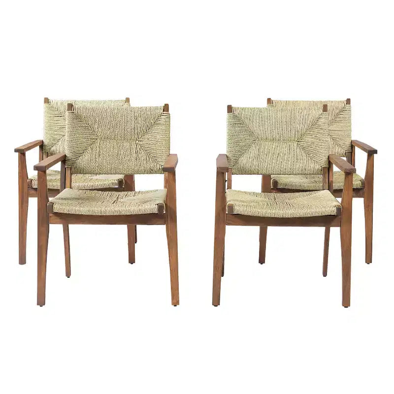 Christopher Knight Home Nan Set da Pranzo da Esterno a 5 Pezzi in Legno di Acacia con 4 Poltrone in Vimini