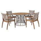 Christopher Knight Home Nan Set da Pranzo da Esterno a 5 Pezzi in Legno di Acacia con 4 Poltrone in Vimini
