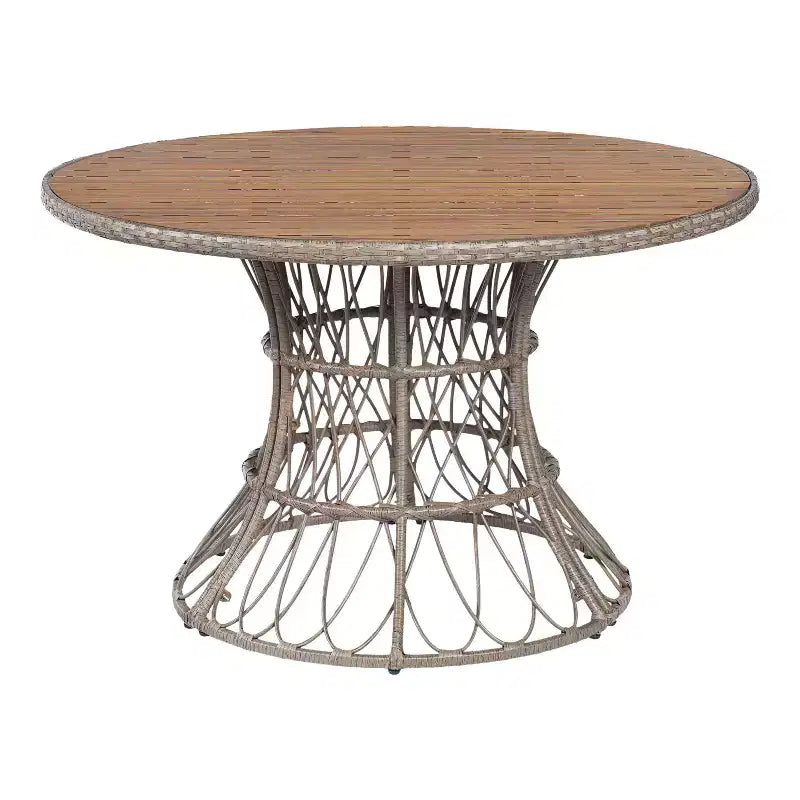 Christopher Knight Home Nan Set da Pranzo da Esterno a 5 Pezzi in Legno di Acacia con 4 Poltrone in Vimini