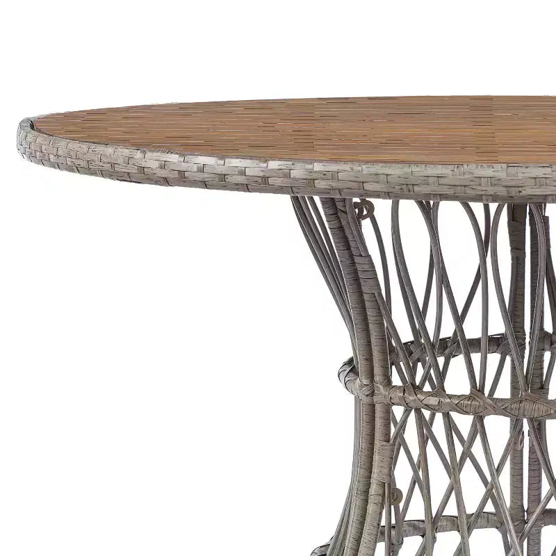 Christopher Knight Home Nan Set da Pranzo da Esterno a 5 Pezzi in Legno di Acacia con 4 Poltrone in Vimini
