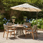 Christopher Knight Home Nan Farmhouse 5 Piece Outdoor Acacia Wood Dining Set with 4 Wicker Armchairs