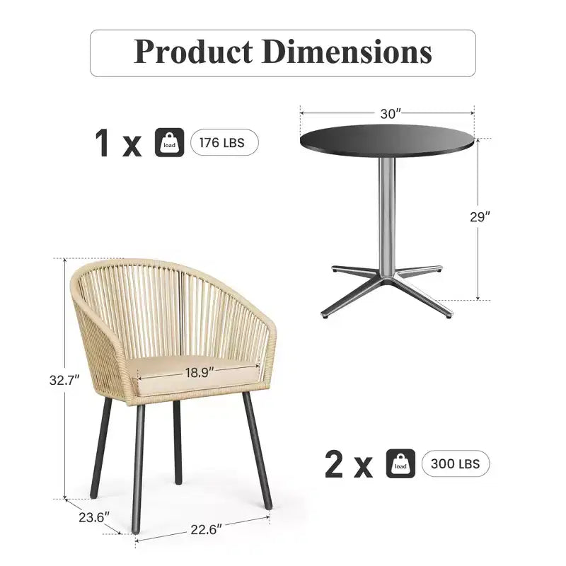 Captiva Designs - Tavolo da pranzo da esterno 5 pezzi con gambe a X e schienale in corda intrecciata con cuscino del sedile