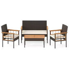 Gymax Set of 4 Patio Dining Set w/Acacia Wood Coffee Table White Cushions for Backyard Garden