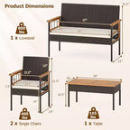 Ensemble de 4 pièces de salle à manger d'extérieur Gymax avec table basse en bois d'acacia et coussins blancs pour jardin ou terrasse