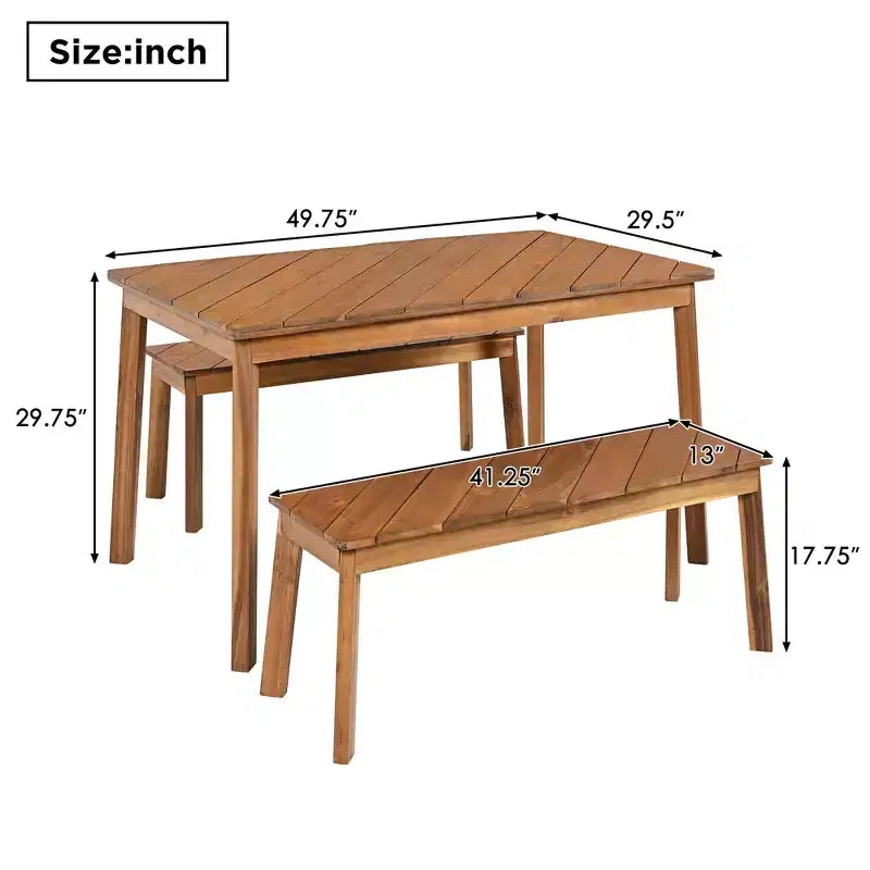 GDFStudio Lucas Patio Ensemble de salle à manger moderne 3 pièces en bois d'acacia avec deux bancs