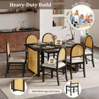Set Tavolo da Pranzo 7 Pezzi in Stile Rustico per 6 Persone - Tavolo Rettangolare da 59.8" con Finitura Invecchiata e 6 Sedie in Rattan, Mobili da Cucina Rustici