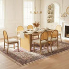 Set Tavolo da Pranzo 7 Pezzi in Stile Rustico per 6 Persone - Tavolo Rettangolare da 59.8" con Finitura Invecchiata e 6 Sedie in Rattan, Mobili da Cucina Rustici