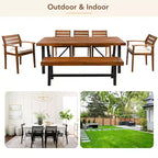 Ensemble de salle à manger d'extérieur 7 pièces GDFStudio Murray Modern Farmhouse en bois d'acacia avec table, banc et chaises rembourrées
