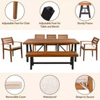 Ensemble de salle à manger d'extérieur 7 pièces GDFStudio Murray Modern Farmhouse en bois d'acacia avec table, banc et chaises rembourrées