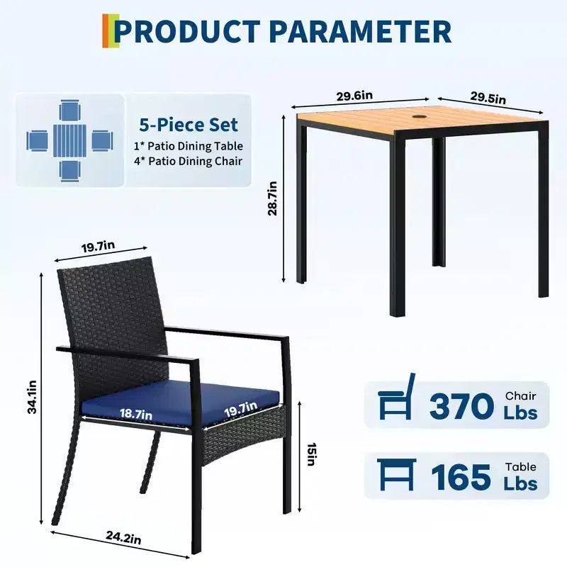 Set da pranzo per patio esterno
