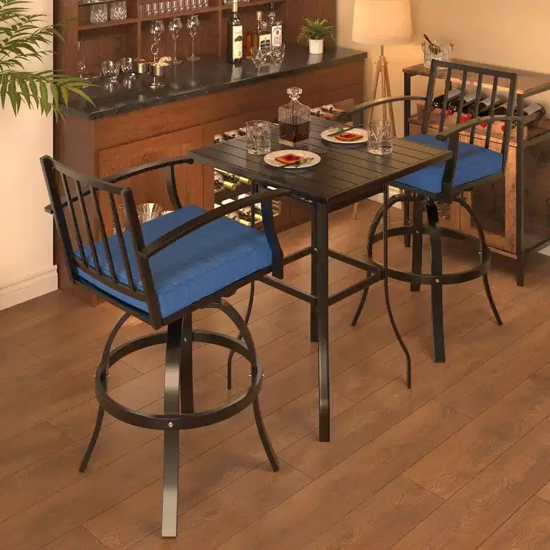 ALAULM Ensemble de bar de terrasse 3 pièces, ensemble de table de terrasse avec 2 tabourets de bar hauts et 1 table de bar, pour cuisine, pelouse, terrasse