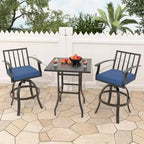ALAULM Ensemble de bar de terrasse 3 pièces, ensemble de table de terrasse avec 2 tabourets de bar hauts et 1 table de bar, pour cuisine, pelouse, terrasse
