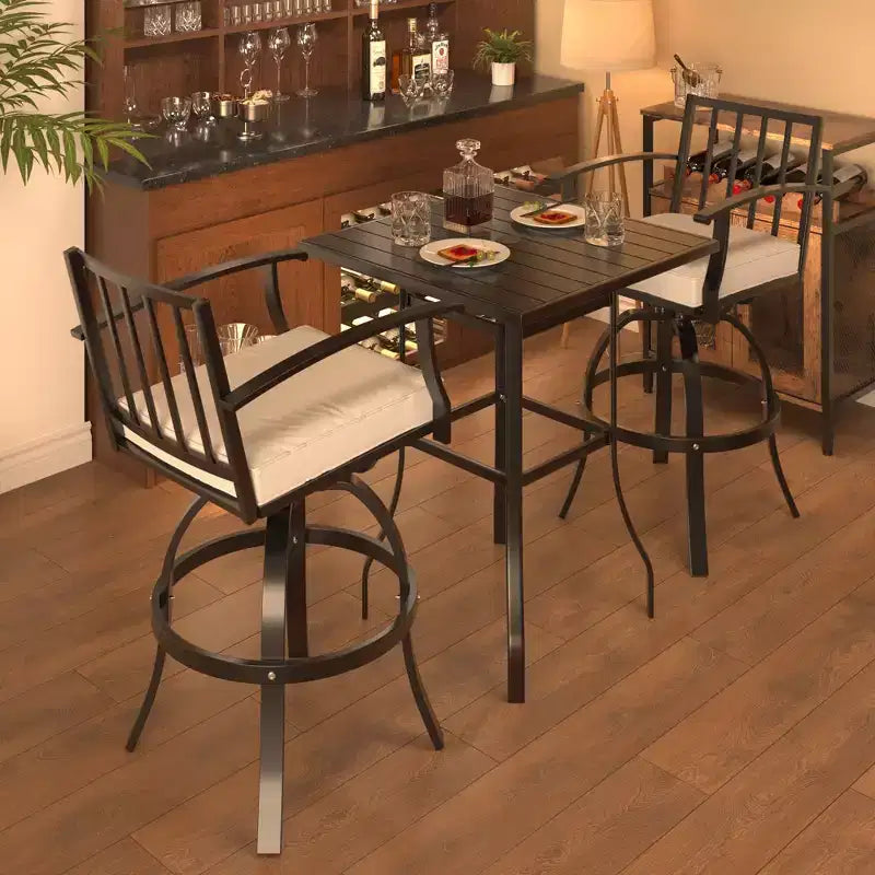 ALAULM Ensemble de bar de terrasse 3 pièces, ensemble de table de terrasse avec 2 tabourets de bar hauts et 1 table de bar, pour cuisine, pelouse, terrasse