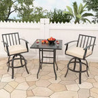 ALAULM Ensemble de bar de terrasse 3 pièces, ensemble de table de terrasse avec 2 tabourets de bar hauts et 1 table de bar, pour cuisine, pelouse, terrasse