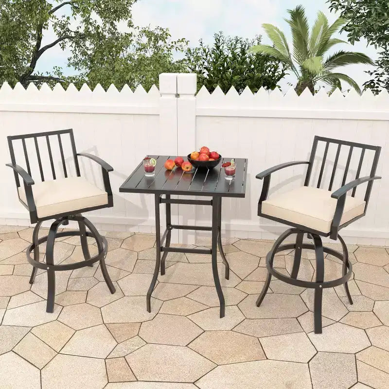 ALAULM Ensemble de bar de terrasse 3 pièces, ensemble de table de terrasse avec 2 tabourets de bar hauts et 1 table de bar, pour cuisine, pelouse, terrasse