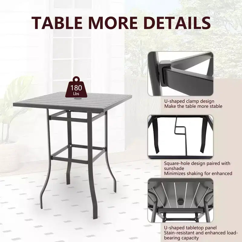ALAULM Ensemble de bar de terrasse 3 pièces, ensemble de table de terrasse avec 2 tabourets de bar hauts et 1 table de bar, pour cuisine, pelouse, terrasse