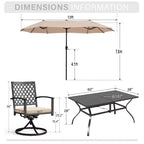 Captiva Designs Set da pranzo da 8 pezzi per esterni con tavolo rettangolare in acciaio, sedie in acciaio nero e ombrellone a palo centrale