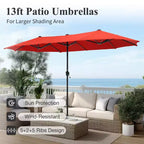 Captiva Designs Set da pranzo da 8 pezzi per esterni con tavolo rettangolare in acciaio, sedie in acciaio nero e ombrellone a palo centrale