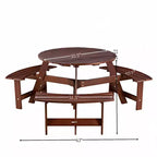 Table de pique-nique ronde Whisen d'extérieur pour 8 personnes, ensemble table et bancs d'extérieur, ensembles de salle à manger de patio avec 4 bancs intégrés, trou pour parasol