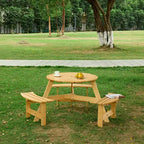 Table de pique-nique ronde Whisen d'extérieur pour 8 personnes, ensemble table et bancs d'extérieur, ensembles de salle à manger de patio avec 4 bancs intégrés, trou pour parasol