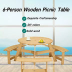 Table de pique-nique ronde Whisen d'extérieur pour 8 personnes, ensemble table et bancs d'extérieur, ensembles de salle à manger de patio avec 4 bancs intégrés, trou pour parasol