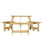 Table de pique-nique ronde Whisen d'extérieur pour 8 personnes, ensemble table et bancs d'extérieur, ensembles de salle à manger de patio avec 4 bancs intégrés, trou pour parasol