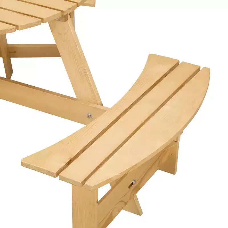 Table de pique-nique ronde Whisen d'extérieur pour 8 personnes, ensemble table et bancs d'extérieur, ensembles de salle à manger de patio avec 4 bancs intégrés, trou pour parasol