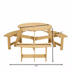 Table de pique-nique ronde Whisen d'extérieur pour 8 personnes, ensemble table et bancs d'extérieur, ensembles de salle à manger de patio avec 4 bancs intégrés, trou pour parasol