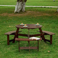 Whisen Outdoor 8 Person Round Picnic Table, Outside Table and Bench Set, Patio Dining Sets with 4 Built-in Benches, Umbrella Hole