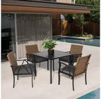 Whisen 5-Piece Wicker Outdoor Table and Chairs, Patio Dining Table and Chairs Set with Square steel Tabletop