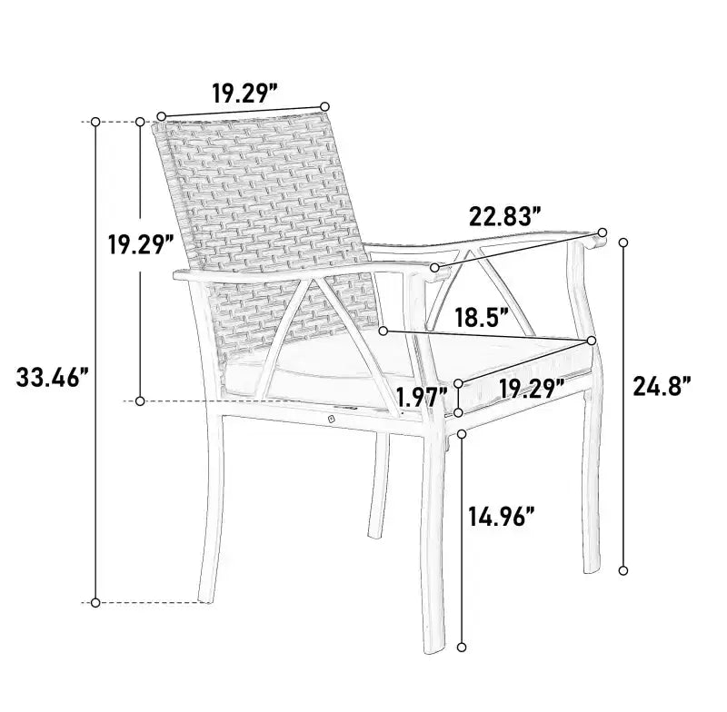 Tavolo e sedie da esterno in vimini a 5 pezzi Whisen, set tavolo e sedie da pranzo per patio con piano del tavolo quadrato in acciaio
