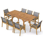 Set da Pranzo da Esterno Costway 9 Pezzi in Legno di Acacia con Foro per Ombrellone da 1,97" per Giardino, Cortile
