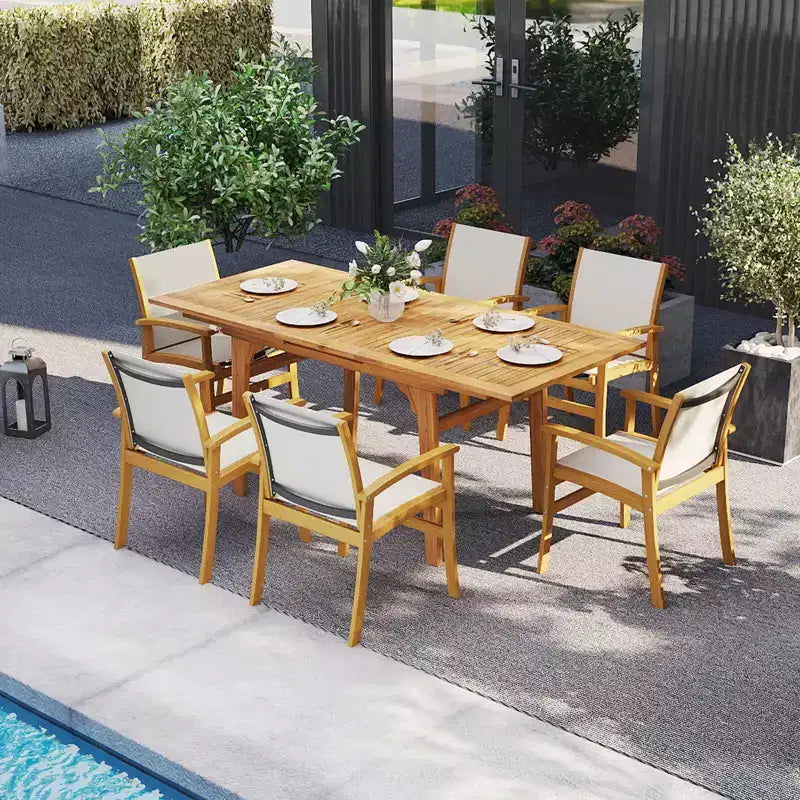 Set da Pranzo da Esterno Costway 9 Pezzi in Legno di Acacia con Foro per Ombrellone da 1,97" per Giardino, Cortile