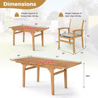 Set da Pranzo da Esterno Costway 9 Pezzi in Legno di Acacia con Foro per Ombrellone da 1,97" per Giardino, Cortile