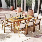 Set da Pranzo da Esterno Costway 9 Pezzi in Legno di Acacia con Foro per Ombrellone da 1,97" per Giardino, Cortile