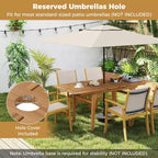Set da Pranzo da Esterno Costway 9 Pezzi in Legno di Acacia con Foro per Ombrellone da 1,97" per Giardino, Cortile