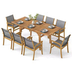 Set da Pranzo da Esterno Costway 9 Pezzi in Legno di Acacia con Foro per Ombrellone da 1,97" per Giardino, Cortile