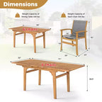 Set da Pranzo da Esterno Costway 9 Pezzi in Legno di Acacia con Foro per Ombrellone da 1,97" per Giardino, Cortile