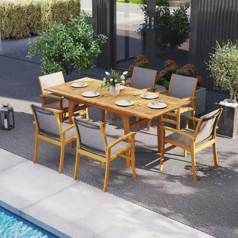 Set da Pranzo da Esterno Costway 9 Pezzi in Legno di Acacia con Foro per Ombrellone da 1,97" per Giardino, Cortile
