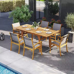 Set da Pranzo da Esterno Costway 9 Pezzi in Legno di Acacia con Foro per Ombrellone da 1,97" per Giardino, Cortile