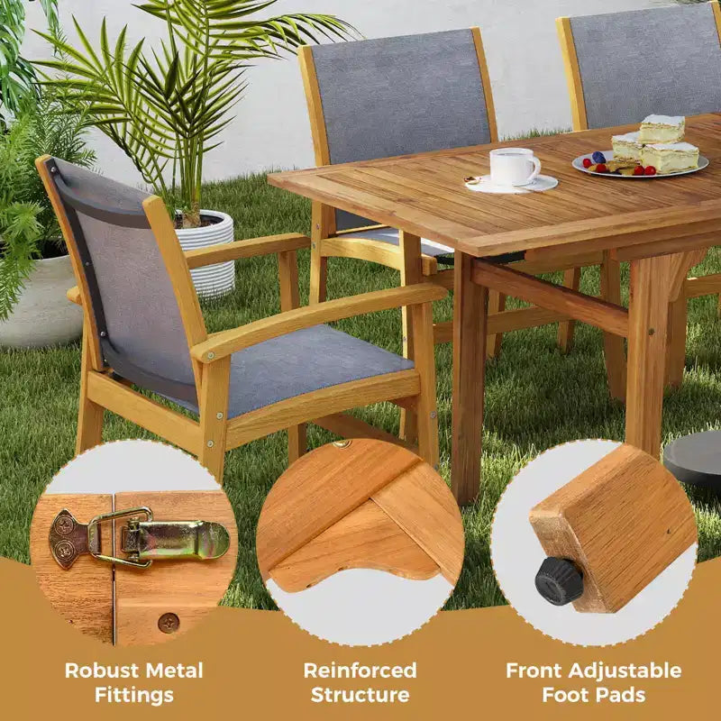 Set da Pranzo da Esterno Costway 9 Pezzi in Legno di Acacia con Foro per Ombrellone da 1,97" per Giardino, Cortile