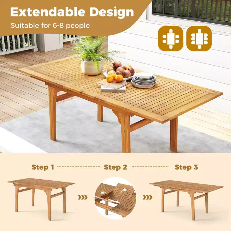 Set da Pranzo da Esterno Costway 9 Pezzi in Legno di Acacia con Foro per Ombrellone da 1,97" per Giardino, Cortile