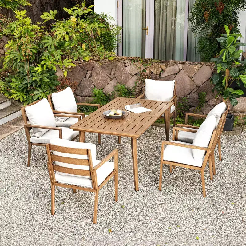 HAPPATIO Outdoor Dining Set, Aluminum Patio Dining Set with Wood-Like Hand-Painted Finish, Easy Assembly for Backyard, Garden, Porch