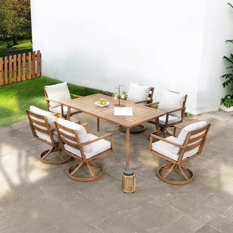 Set da pranzo da esterno HAPPATIO, set da pranzo per patio in alluminio con finitura effetto legno dipinta a mano, facile da montare per cortile, giardino, portico