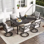 Set da pranzo per patio HAPPATIO, set tavolo e sedie da esterno, sedie in metallo verniciato a polvere con cuscini, tavolo con foro per ombrellone per terrazza, cortile, prato