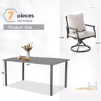 Set da pranzo per patio HAPPATIO, set tavolo e sedie da esterno, sedie in metallo verniciato a polvere con cuscini, tavolo con foro per ombrellone per terrazza, cortile, prato