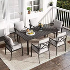 Set da pranzo per patio HAPPATIO, set tavolo e sedie da esterno, sedie in metallo verniciato a polvere con cuscini, tavolo con foro per ombrellone per terrazza, cortile, prato