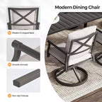Set da pranzo per patio HAPPATIO, set tavolo e sedie da esterno, sedie in metallo verniciato a polvere con cuscini, tavolo con foro per ombrellone per terrazza, cortile, prato