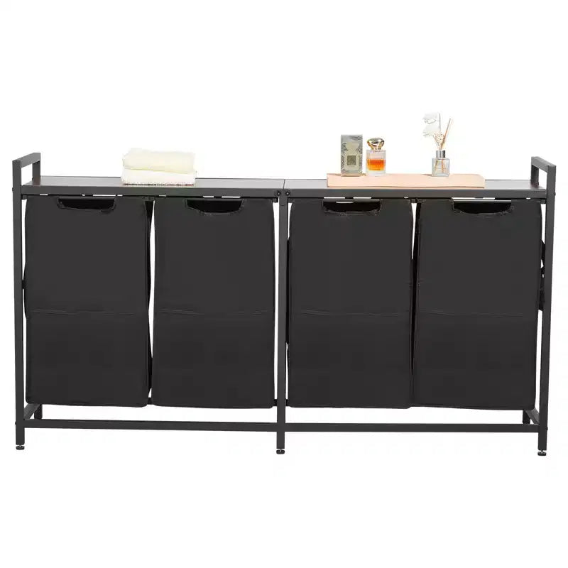 VEVOR 4 Section Laundry Sorter, Large Laundry Hamper with Metal Frame and Wooden Tabletop, Freestanding Storage Organizer Baskets, Black