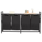 VEVOR 4 Section Laundry Sorter, Large Laundry Hamper with Metal Frame and Wooden Tabletop, Freestanding Storage Organizer Baskets, Black